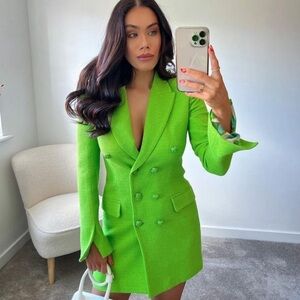 ZARA Textured Blazer Dress Neon Green BNWT